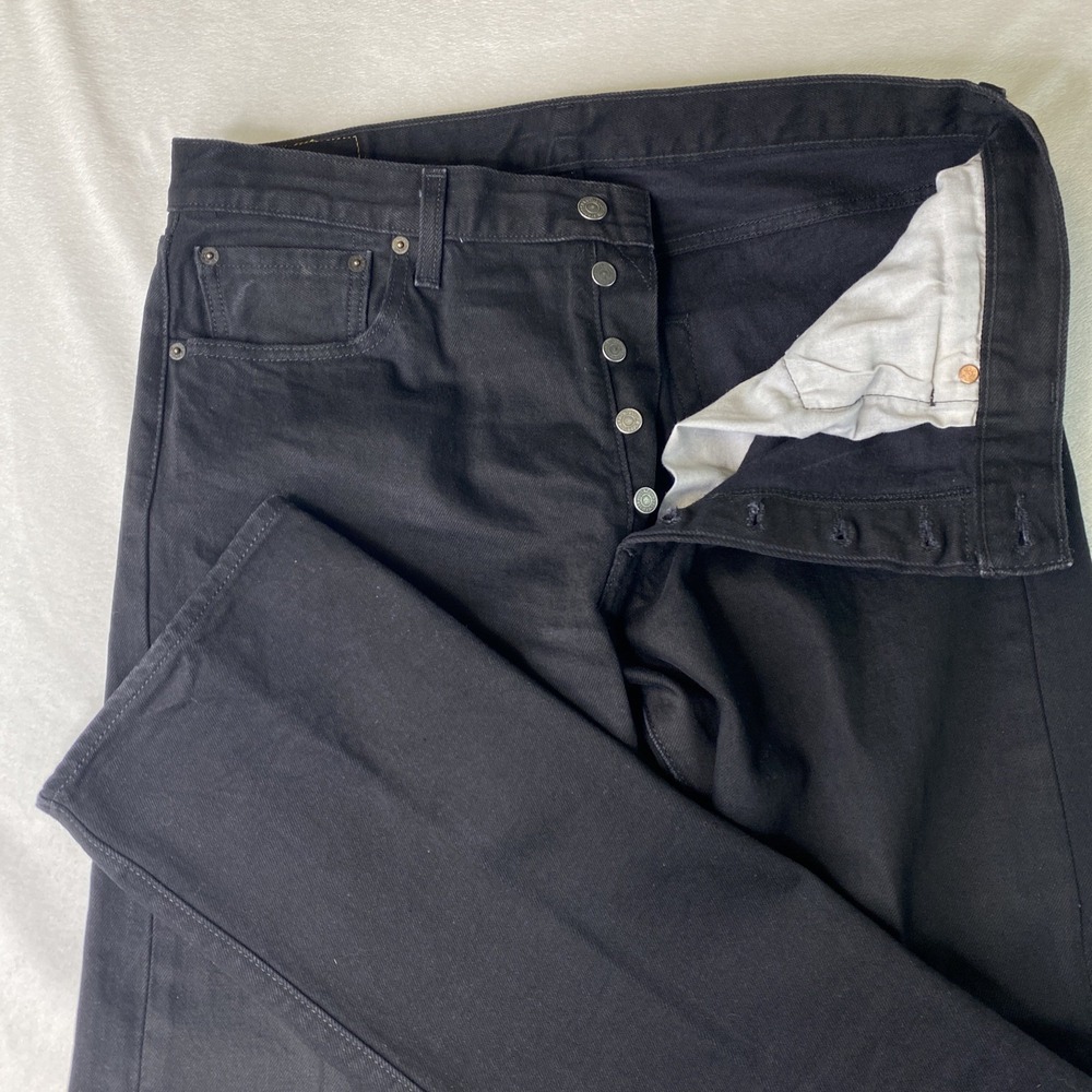Levis 501 Black Jeans Mens 35x34 Tall Button Fly Western Cowboy Pressed Crease
